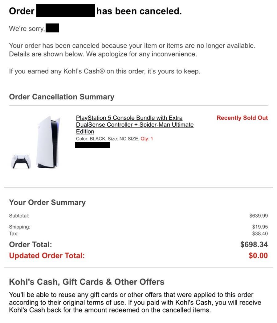 Kohl's canceling PS5 orders