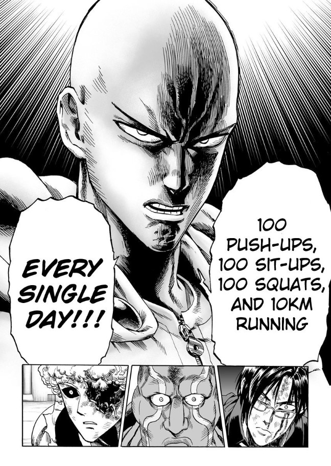 Saitama describes what he does to get strong to Genos