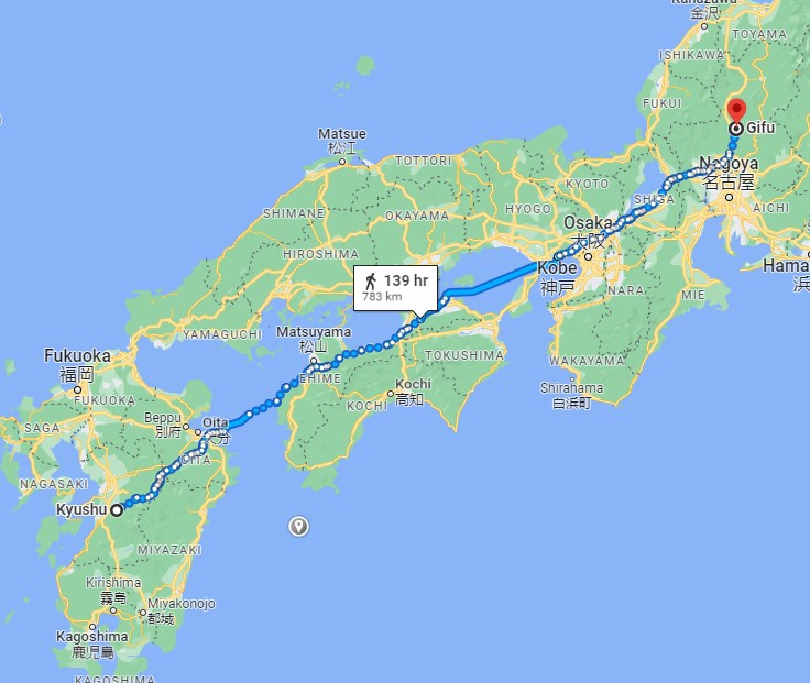Distance between Gifu and Kyoshu