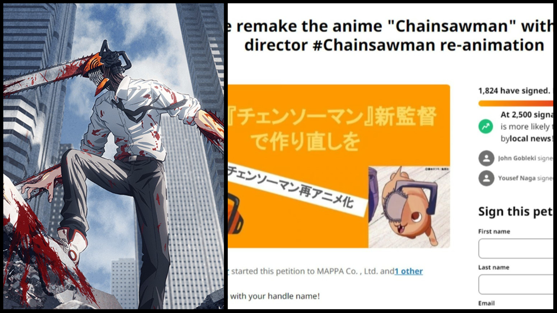 Japan demands a Chainsaw Man Anime remake through online petition