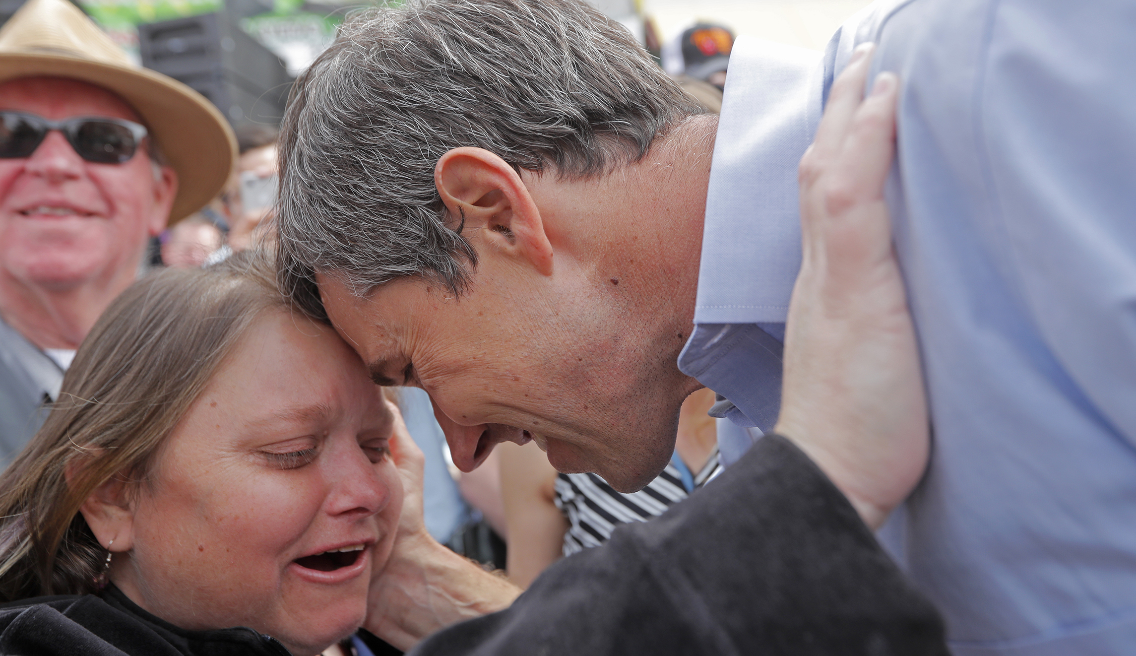 Democratic presidential candidate and former Texas congressman Beto O'Rourke hugs his younger sister Erin O'Rourke after speaking at his presidential campaign kickoff in El Paso, Texas, Saturday, March 30, 2019. (AP Photo/Gerald Herbert)