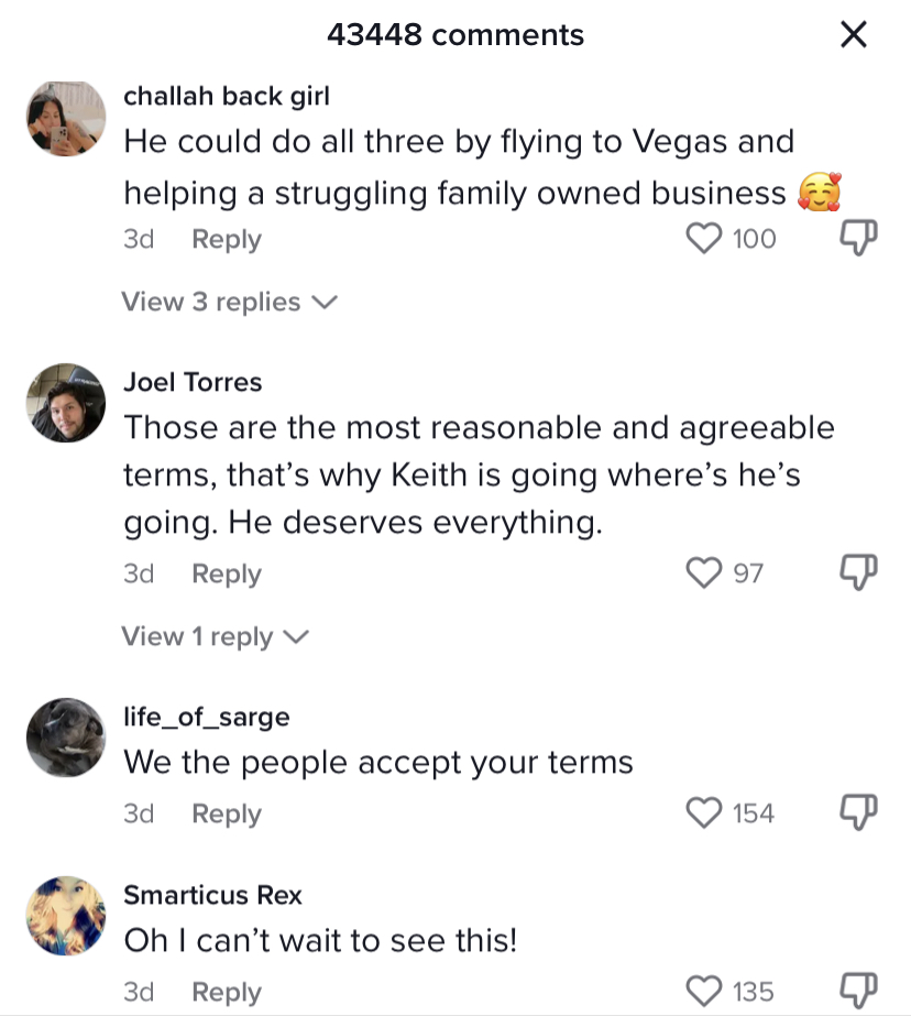 MrBeast x Keith Lee, three conditions comments