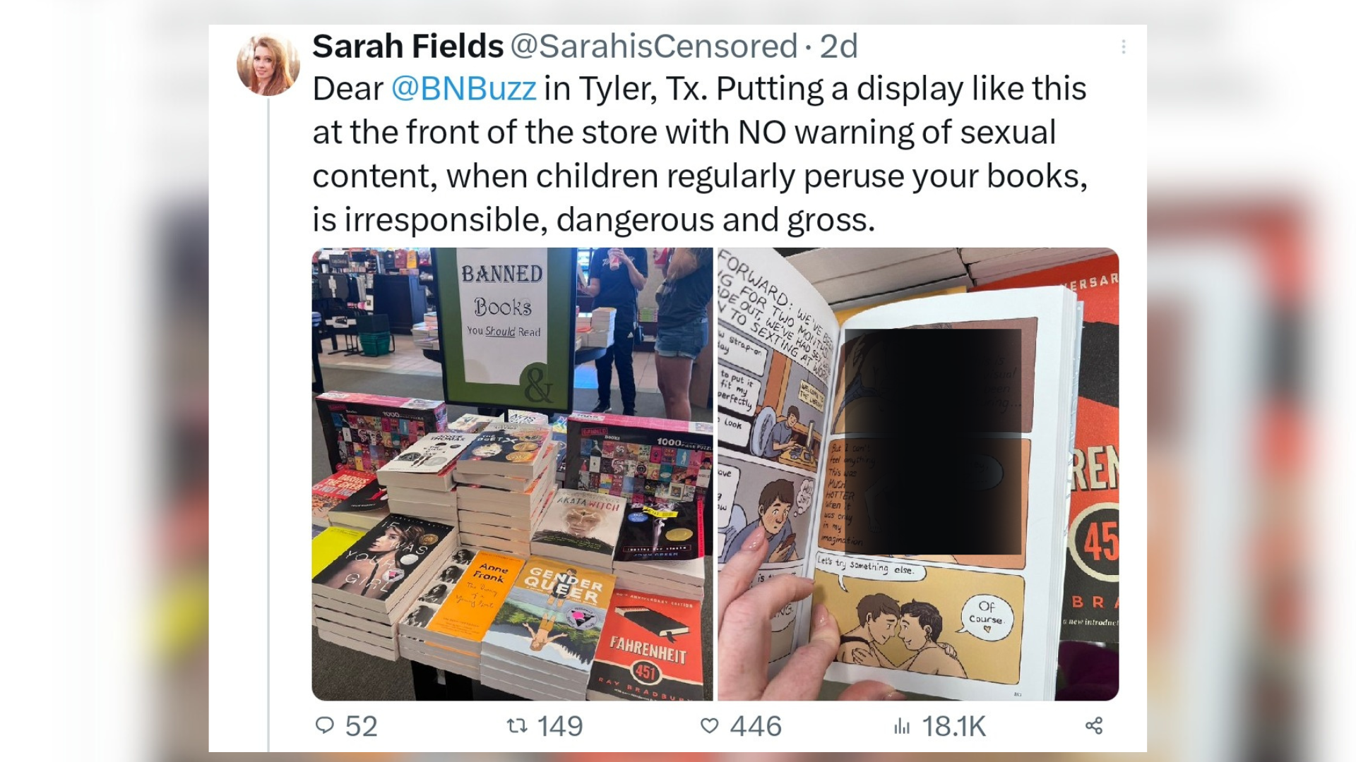 Netizens tweet about banned books Fahrenheit 451 