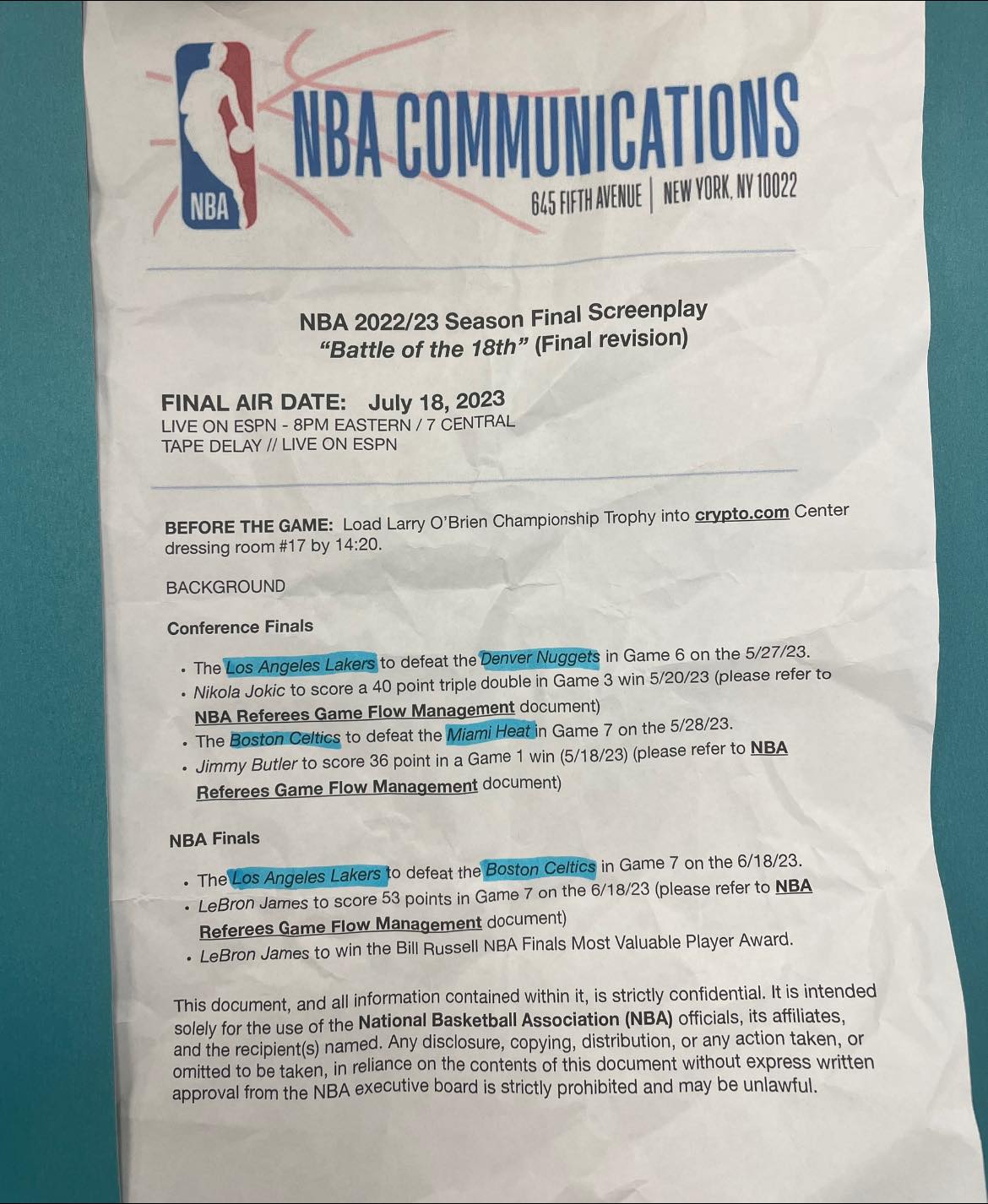 2023 NBA championship script leaked 2