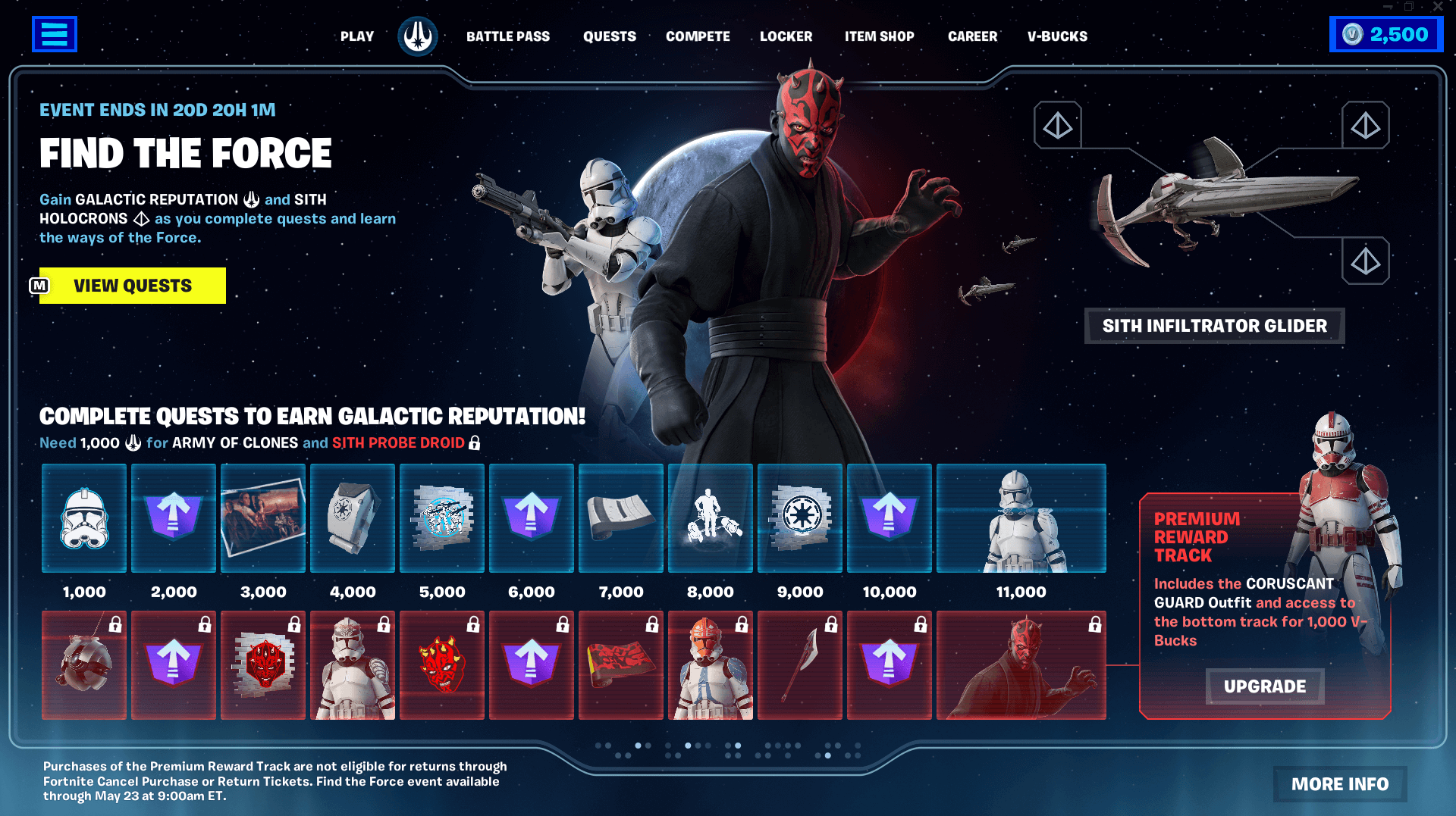 The cosmetic and level-up rewards of Find the Force.