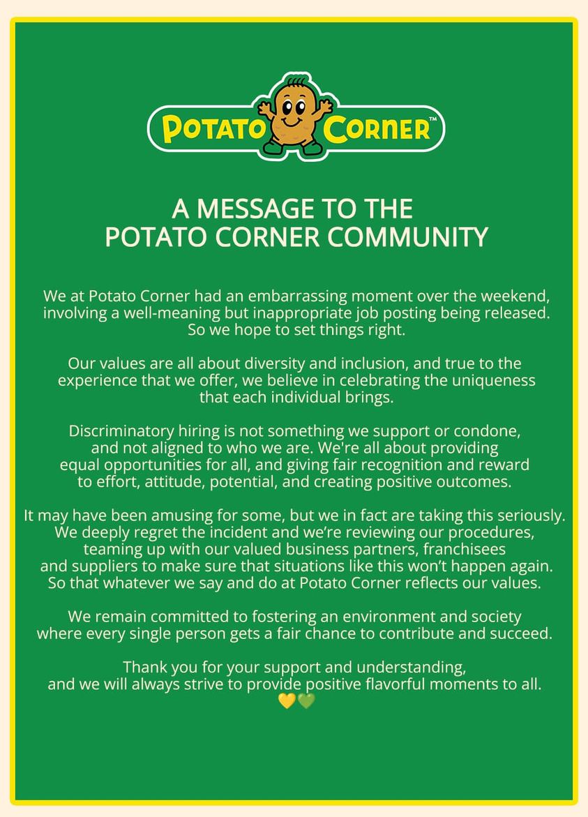 #Lola Nena’s throws shade after Potato Corner’s discriminatory Hiring Ad; Netizens React
